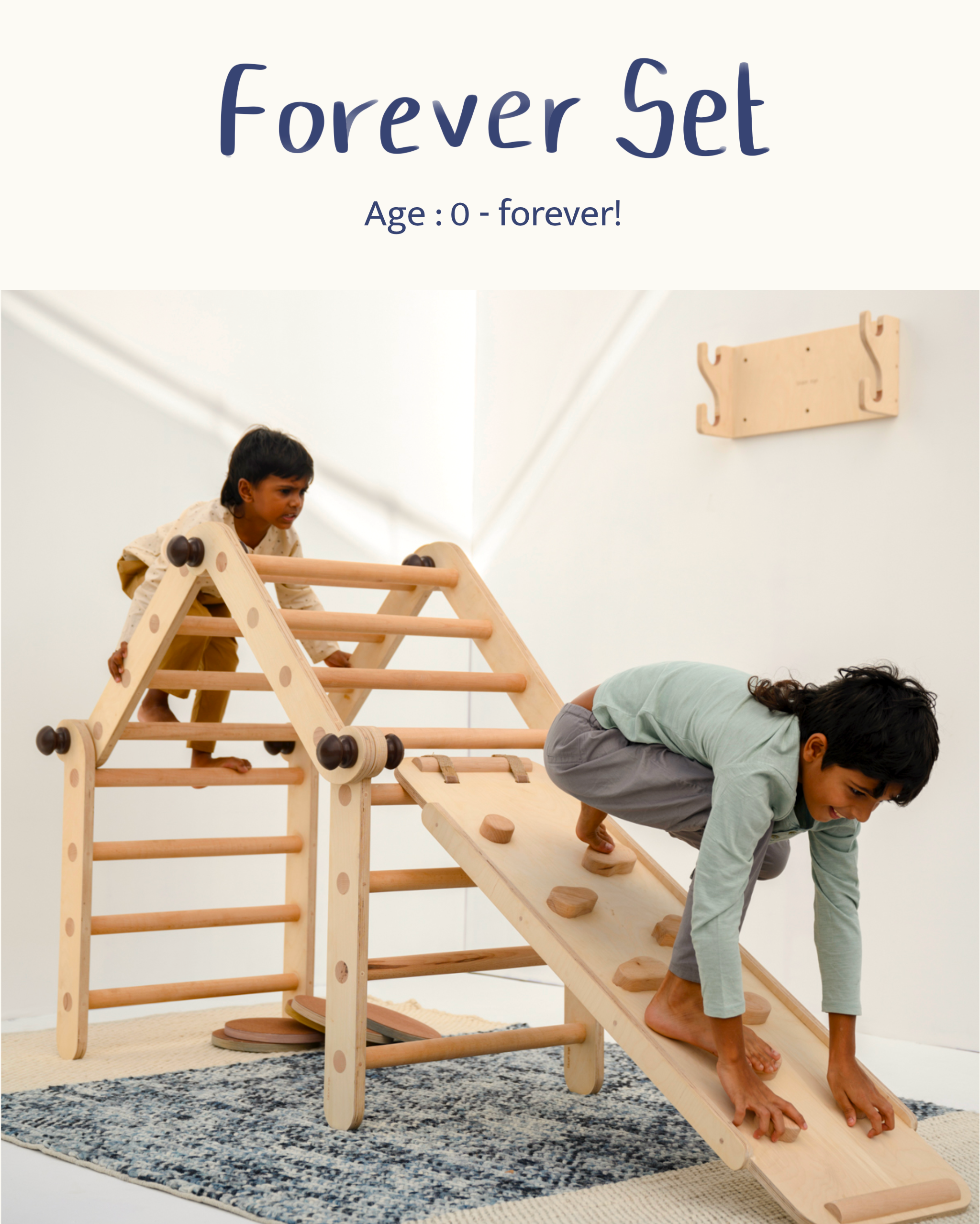 Children playing on transformable Pikler jungle gym