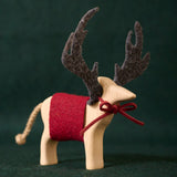 Christmas Wee Folk Set: Wooden Peg Dolls with Reindeer