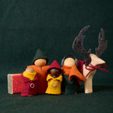 Christmas Wee Folk Set: Wooden Peg Dolls with Reindeer