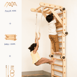 Children playing on Transformable Pikler jungle gym with gymnastics rings 