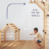 Transformable Pikler jungle gym in floor and wall positions 