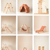 Transformable Pikler jungle gym in multiple positions