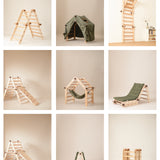 Transformable Pikler jungle gym in multiple positions