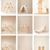 Transformable Pikler jungle gym in multiple positions